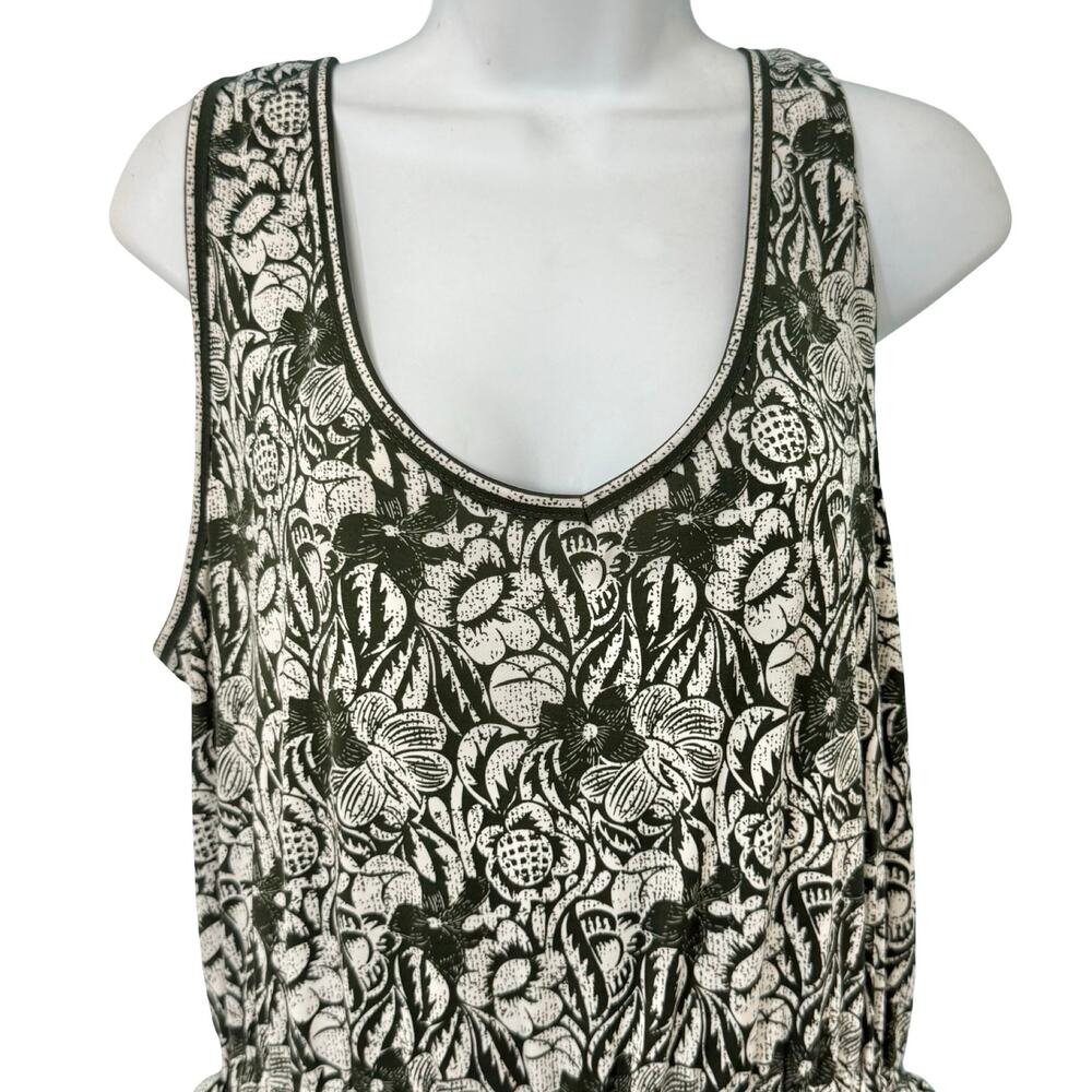 Max Studio Green White Floral Wide Leg Elastic Waist Sleeveless Jumpsuit Size L - Picture 9 of 11